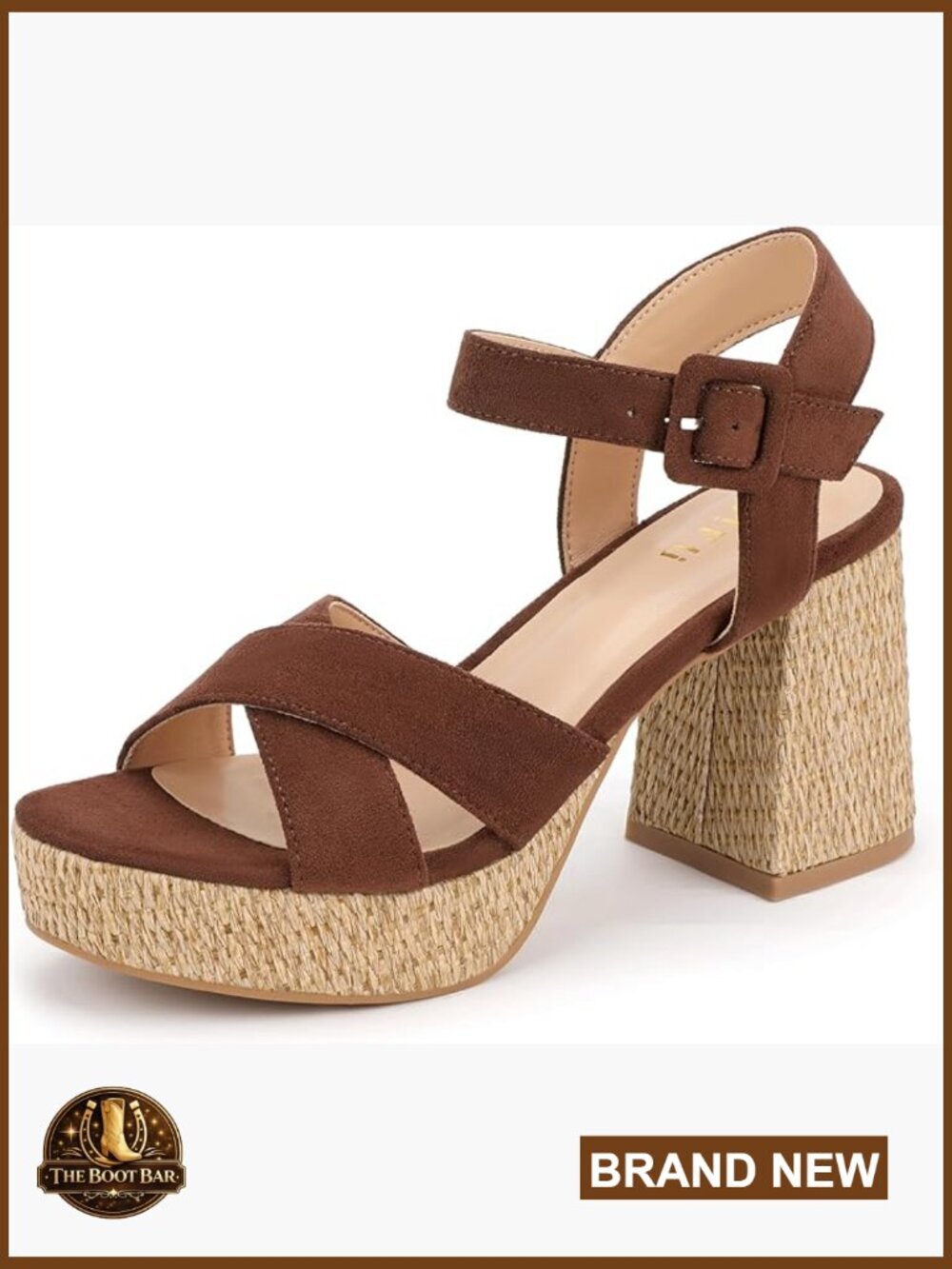Raffia Platform Chunky Heels Block High Heel Sandals Round Open Toe Ankle Strap
